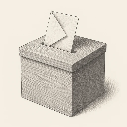 A ballot box with one folded paper half in