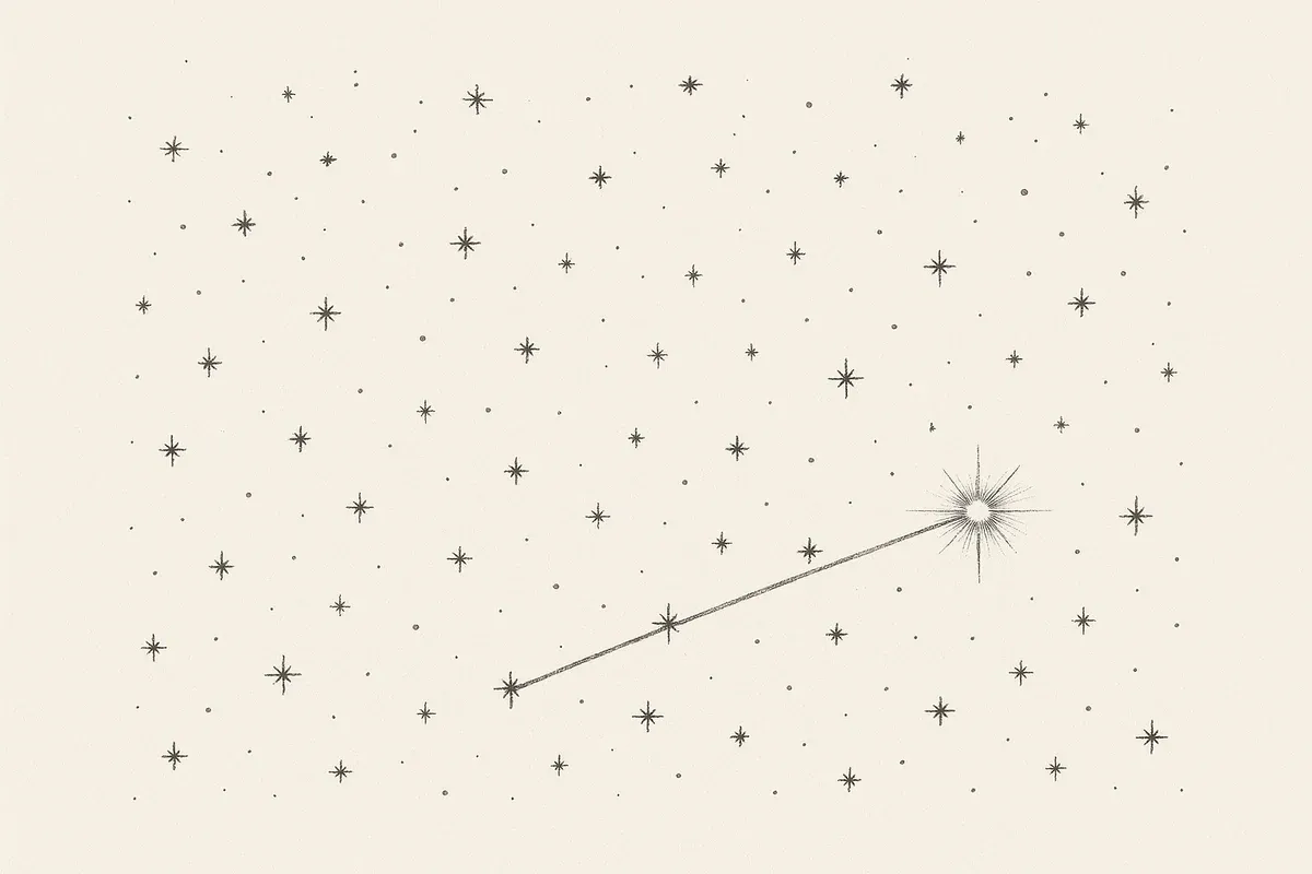 A star chart, three stars joined, one brighter