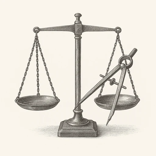A balance scale with dividers laid across one pan