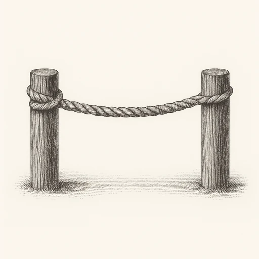 A rope drawn taut between two posts
