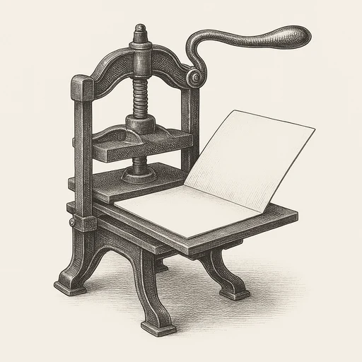 A hand press with a fresh sheet